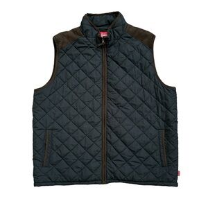 Coleman Men XXL Full Zip Quilted Vest Black Brown Suede Trim Pockets Sleeveless